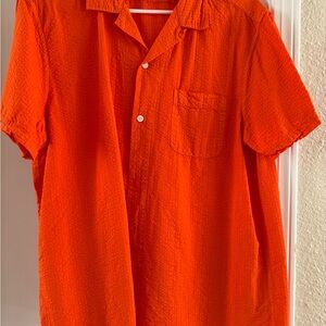 100% Cotton Alex Mill Large Men's Orange Short Sleeve Button-up Shirt